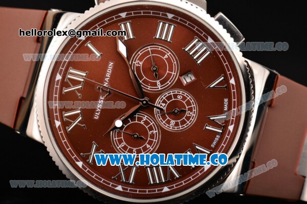 Ulysse Nardin Marine Chrono Asia Automatic Steel Case with Roman Numeral Markers and Brown Dial - Click Image to Close